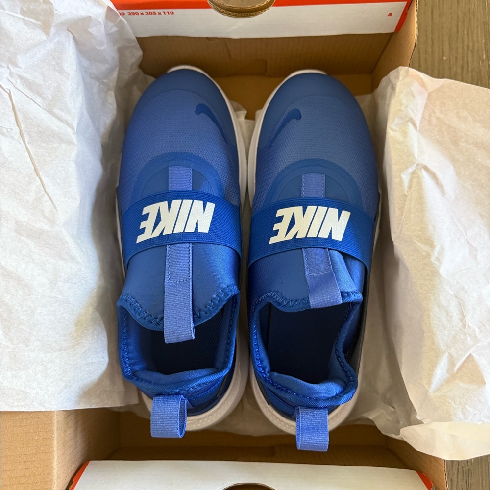 Nike Royal Blue Slip-On Kids Sneakers with White Logo